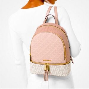 Michael Kors Pink and Cream Backpack with Gold Accents